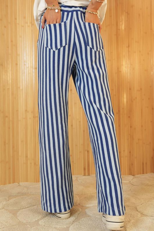 Shoreditch Stripe Lounge Flare Trouser Iceberg & Navy /5=